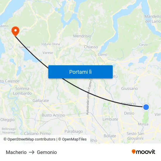 Macherio to Gemonio map