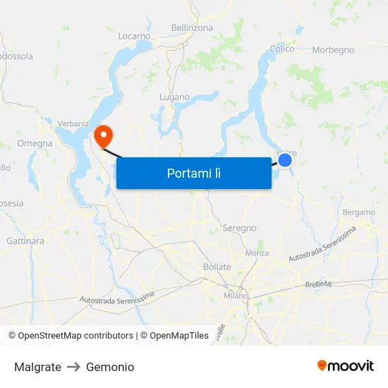 Malgrate to Gemonio map