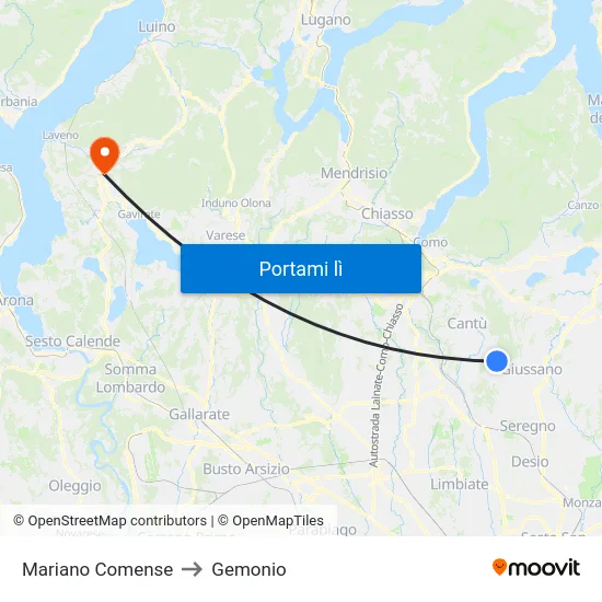 Mariano Comense to Gemonio map