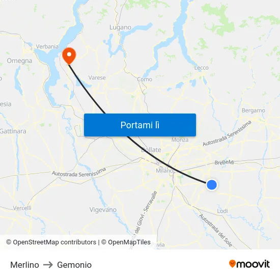 Merlino to Gemonio map