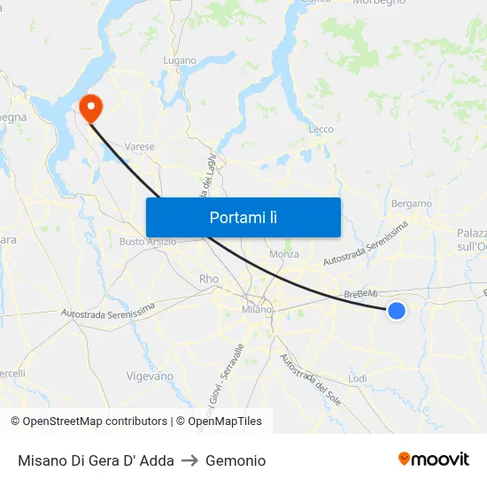 Misano Di Gera D' Adda to Gemonio map