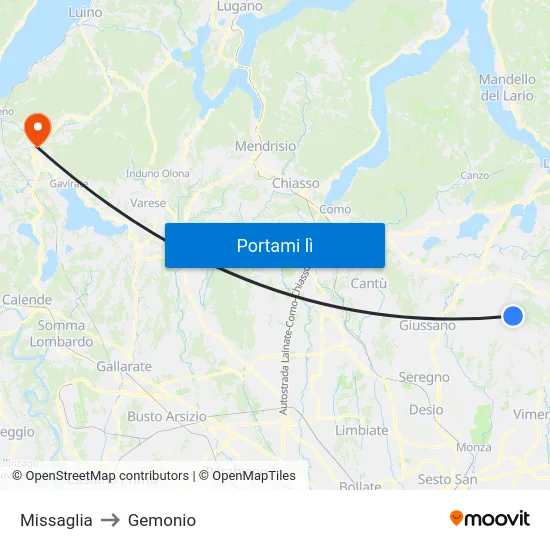 Missaglia to Gemonio map