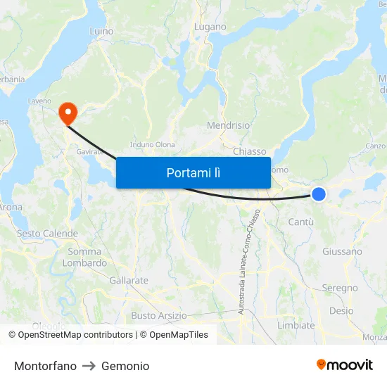Montorfano to Gemonio map