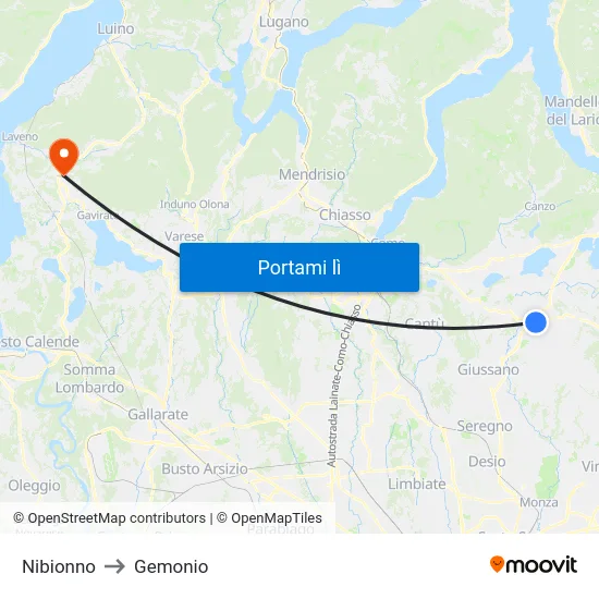 Nibionno to Gemonio map