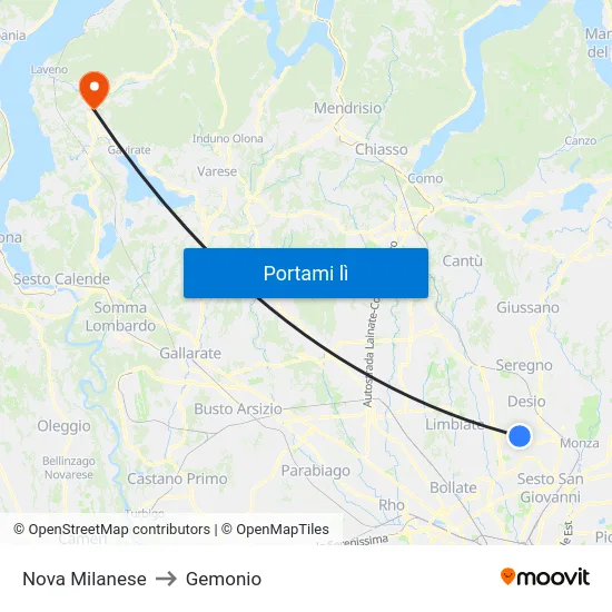 Nova Milanese to Gemonio map