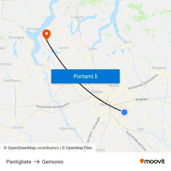 Pantigliate to Gemonio map