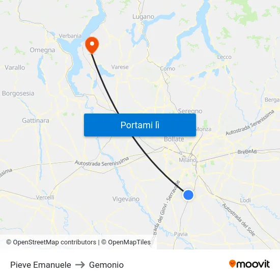 Pieve Emanuele to Gemonio map