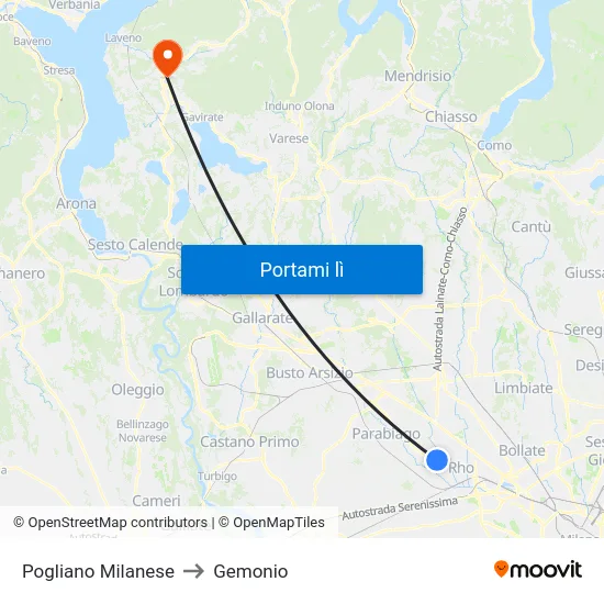 Pogliano Milanese to Gemonio map