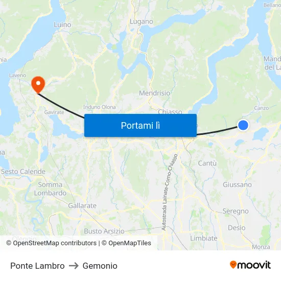 Ponte Lambro to Gemonio map
