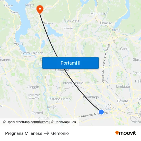 Pregnana Milanese to Gemonio map