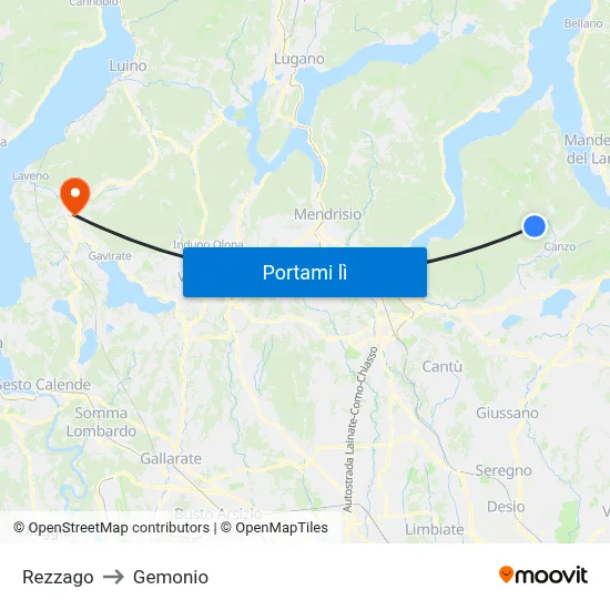 Rezzago to Gemonio map