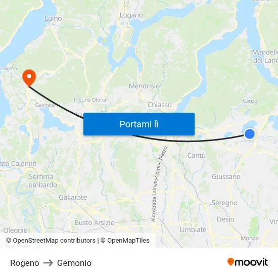 Rogeno to Gemonio map