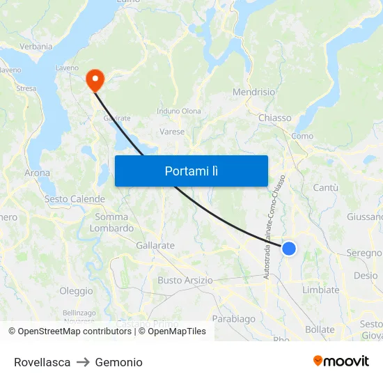 Rovellasca to Gemonio map