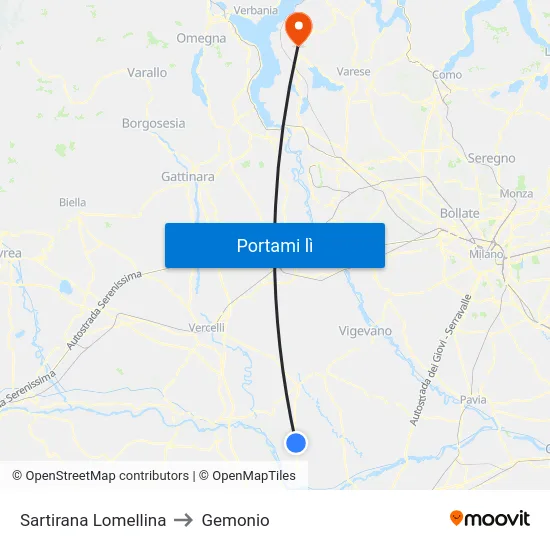 Sartirana Lomellina to Gemonio map