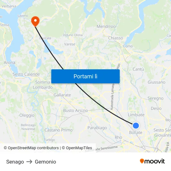 Senago to Gemonio map