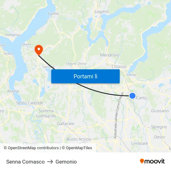 Senna Comasco to Gemonio map