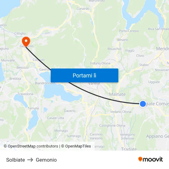 Solbiate to Gemonio map