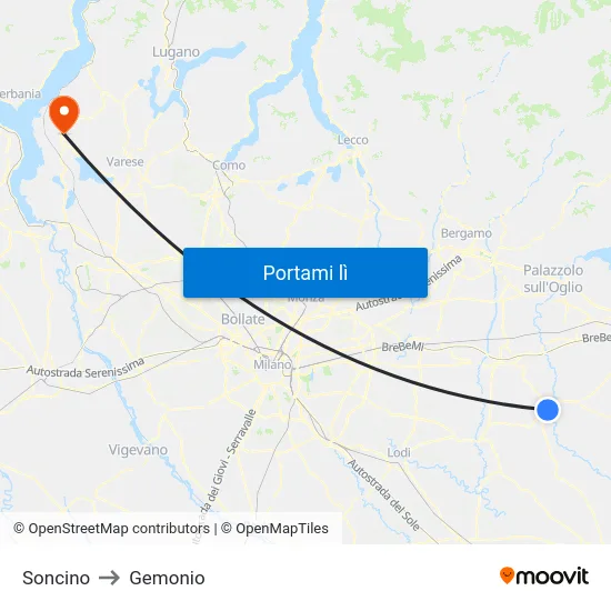 Soncino to Gemonio map