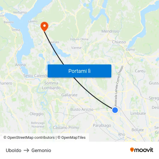 Uboldo to Gemonio map