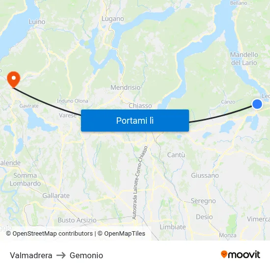 Valmadrera to Gemonio map