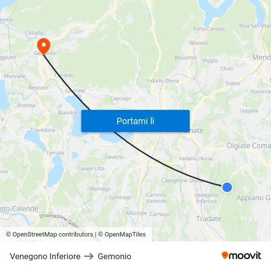 Venegono Inferiore to Gemonio map