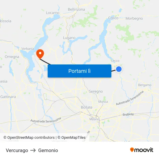 Vercurago to Gemonio map