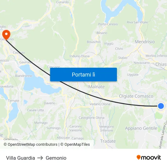 Villa Guardia to Gemonio map