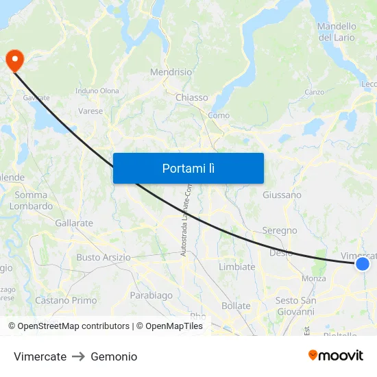 Vimercate to Gemonio map