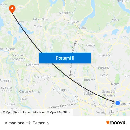 Vimodrone to Gemonio map