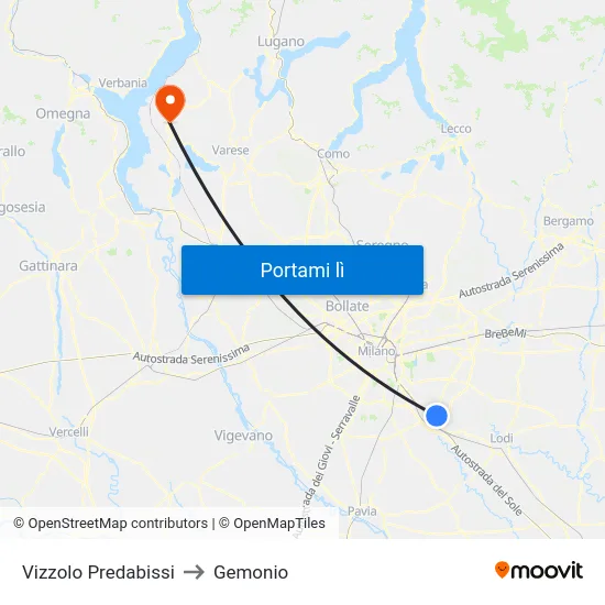 Vizzolo Predabissi to Gemonio map