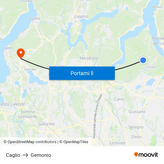 Caglio to Gemonio map
