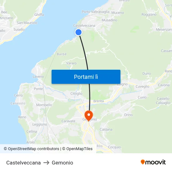 Castelveccana to Gemonio map