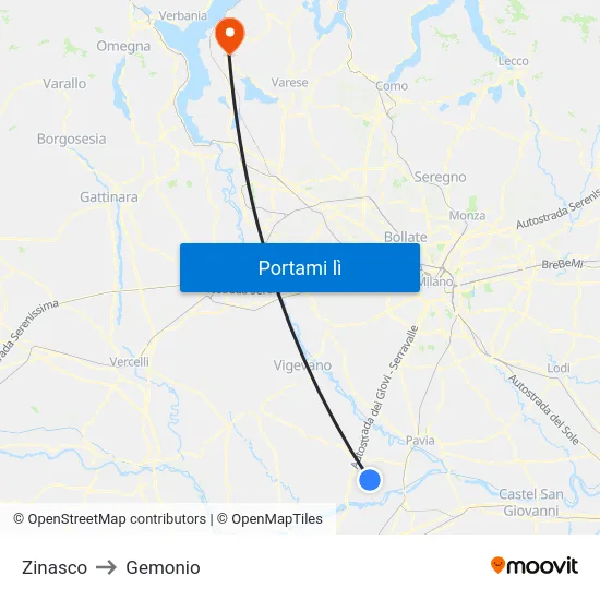 Zinasco to Gemonio map