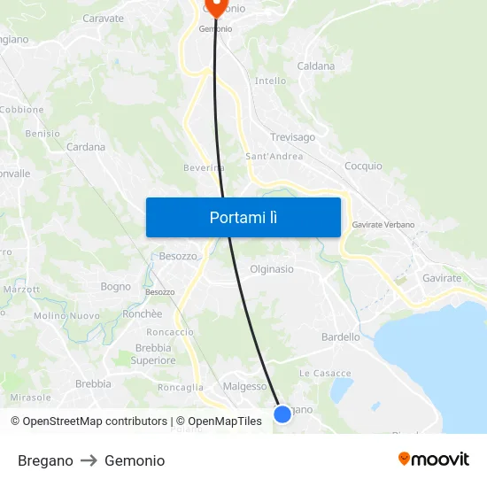 Bregano to Gemonio map