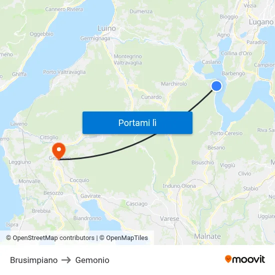 Brusimpiano to Gemonio map