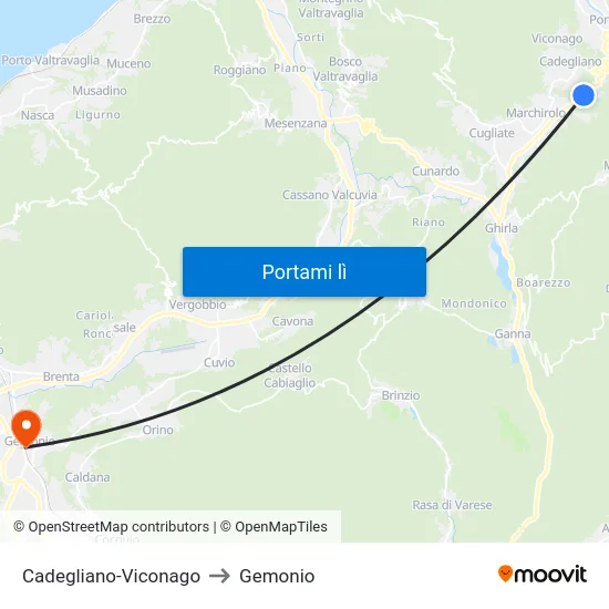 Cadegliano-Viconago to Gemonio map