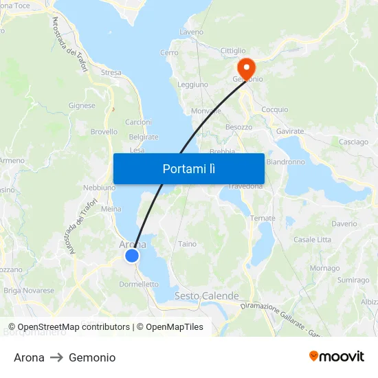 Arona to Gemonio map
