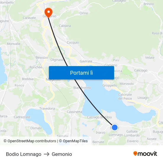 Bodio Lomnago to Gemonio map