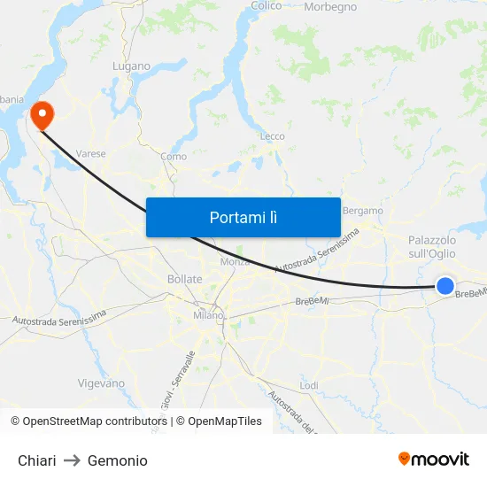Chiari to Gemonio map