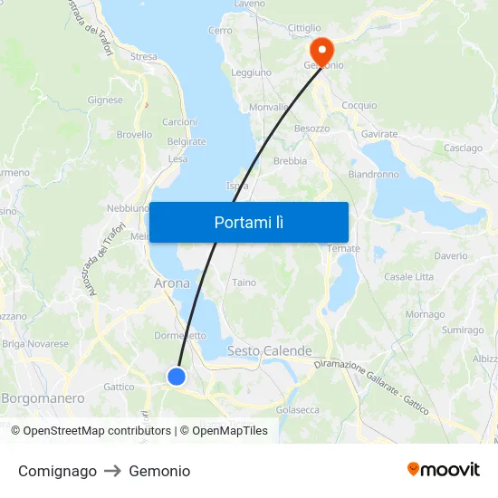 Comignago to Gemonio map