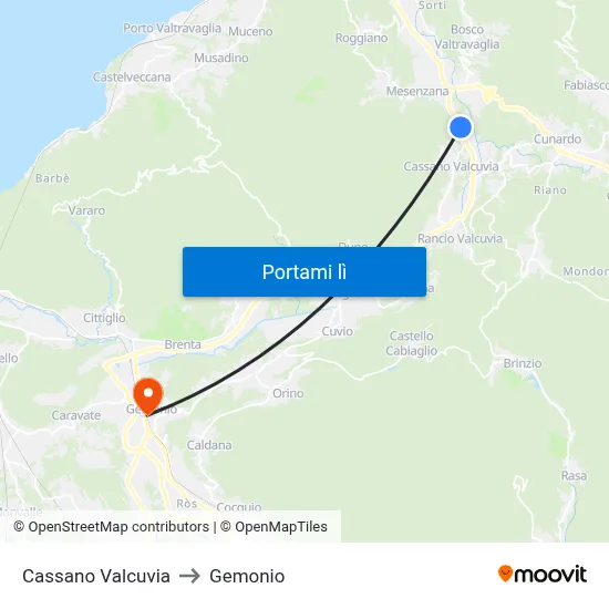 Cassano Valcuvia to Gemonio map