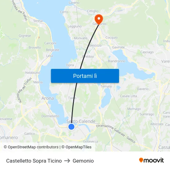 Castelletto Sopra Ticino to Gemonio map