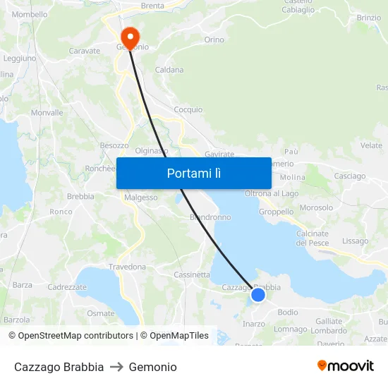 Cazzago Brabbia to Gemonio map
