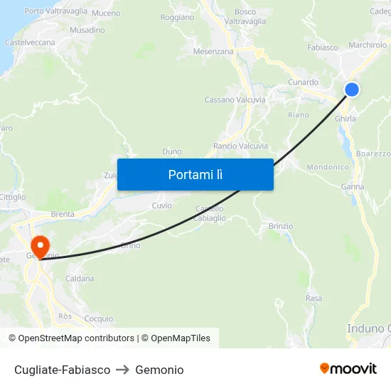 Cugliate-Fabiasco to Gemonio map