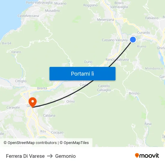 Ferrera Di Varese to Gemonio map
