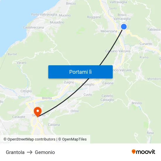 Grantola to Gemonio map