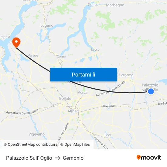Palazzolo Sull' Oglio to Gemonio map