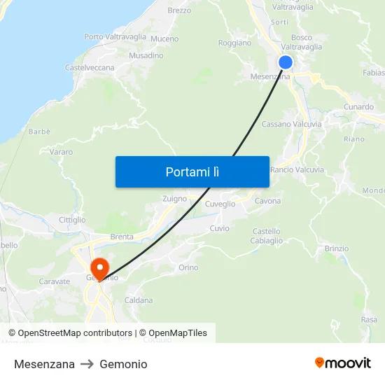 Mesenzana to Gemonio map