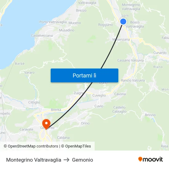 Montegrino Valtravaglia to Gemonio map