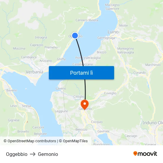 Oggebbio to Gemonio map